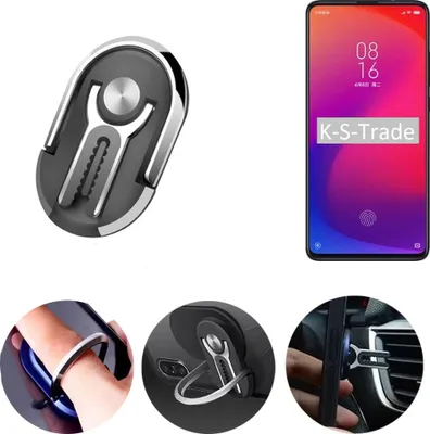 Produktbild von K-S-Trade 3in1 Smartphone-Ring Handy-Ring kompatibel mit Xiaomi Redmi 7 Fingerhalterung  Handyring Tischständer Lüftungsgitter-Halterung Tisch