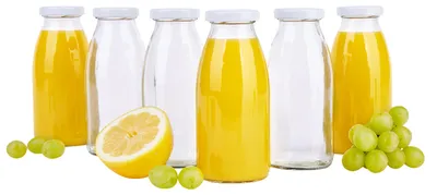 Obrázek produktu pro sada 6 lahví na šťávu 250 ml Twist-Off víčko TO43 Bílá baňatá skleněná láhev karafa na mléko na pití