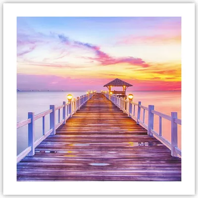 Produktbild von Poster - Poster ohne Rahmen - Sonnenuntergang Wasser Brücke Horizont - 50x50 cm - Wand Bild - Wanddeko - Wandbilder - Kunstposter - Wandposter - Bilder - Kunstdruck - Wandbild - P2XAC50x50-2515