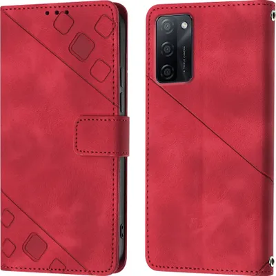Produktbild von Hülle für OPPO A55S 5G Prägung Flip Leder Brieftasche Schutzhülle mit Ständer Rot