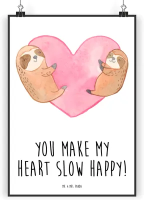 Produktbild von Mr. & Mrs. Panda Bild Faultiere Herz DIN A3 - Weiß - Geschenk, Liebesbeweis, Hochzeitstag, wanddeko, Valentinstag, Plakat, für Frauen, Freundin, Wandbild, drucke, Freund