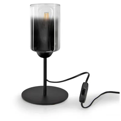 Produktbild von LUXOLAR Led Tischleuchte mit Schalter - Transparent-Graphit Glas Schreibtischlampe E27, 60W - Nachtlampe für Schlafzimmer
