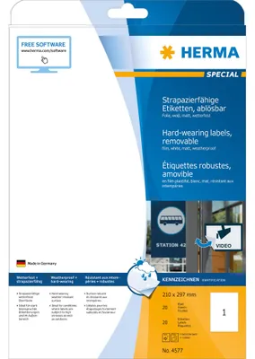 Obrázek produktu pro HERMA 4577, Bílá, Vyjímatelná, A4, -30 - 80 °C, 210 mm, 297 mm