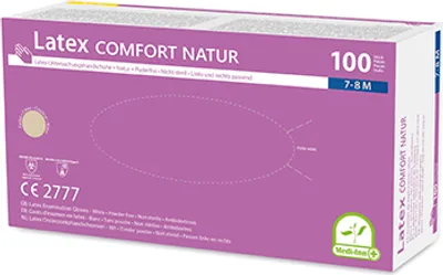 Produktbild von "Medi-Inn® PS" Handschuhe, Latex puderfrei "Comfort" weiss - natur Größe M