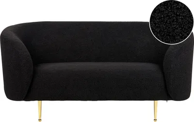 Produktbild von BELIANI Sofa Schwarz Bouclé Stoffbezug 2-Sitzer mit Armlehnen Metallgestell in Gold Glamouröser Edler Stil Wohnzimmer Salon Esszimmer Flur