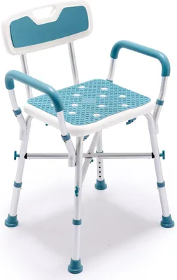 Obrázek produktu pro Sprchová židle s opěradlem - Koupelnová stolička pro seniory - Bezpečné sprchování - Výškově nastavitelná - Nosnost do 150 kg - Bílá
