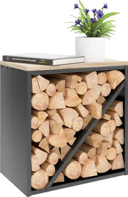 Produktbild von Outsunny 2-in-1 Kaminholzregal für innen 58 x 36 x 60cm erhöhtes Brennholzregal
