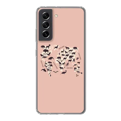Produktbild von MuchoWow® Handyhülle Schutzhülle Hülle für Samsung Galaxy S21 FE Weltkarte - Tiere - Scherenschnitt Silikon Softcase Handy Hülle - Mobiltelefonhülle
