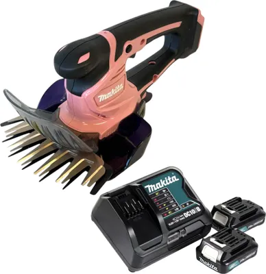 Zdjęcie produktu dla Akumulatorowe nożyce do trawy Makita UM 600 DSA2P 12 V maks. 160 mm różowe + 2x akumulator 2,0 Ah + ładowarka
