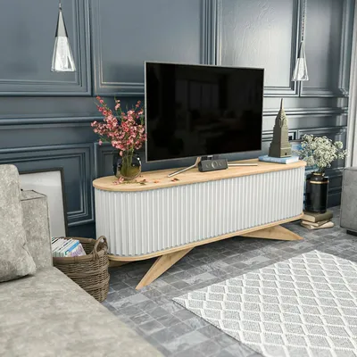 Image de Bailu - Meuble TV, 180x43x60h cm Chêne Brun, 2 Étagères