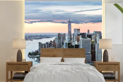 Produktbild von MuchoWow® Fototapete für Wohnzimmer oder Schlafzimmer Wandtapete Vinyl Motivtapete Luftaufnahme von New York - 300x300 cm - Wanddekoration
