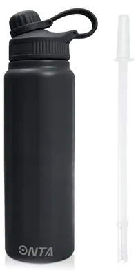 Sport-Trinkflasche 840 ml, Edelstahl, vakuumisoliert, schwarz
