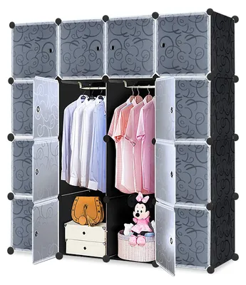 Obrázek produktu pro Plastový šatní skříň - DIY regálový systém se 16 přihrádkami - černá/bílá