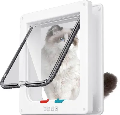 Image de Tunnel pour chat, porte intérieure, 4 passages, blanc, pour chats, protégeant du vent et des intempéries.