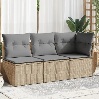 Produktbild von Design Gartensofa mit Kissen 3-Sitzer Beige Poly Rattan, Gartensofas 2024
