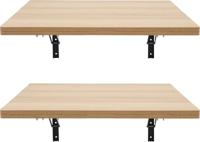 Image de Établi monté au mur, lot de 2 - modèle pliable - capacité de charge 226,8 kg - bois & acier - dimensions 60×58×25 cm par banc - pour atelier/garage/bureau/domicile
