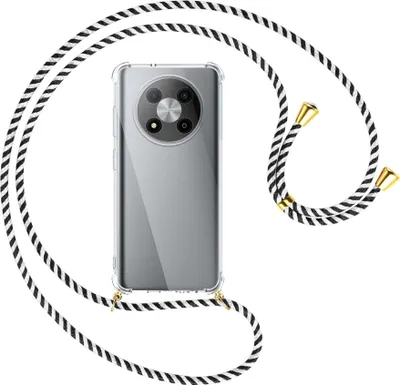 Produktbild von Handykette Backcover-Schutzhülle mit Band (Metall goldfarben) für ZTE Blade A73 5G (6.52'') - schwarz/weiß gestreift