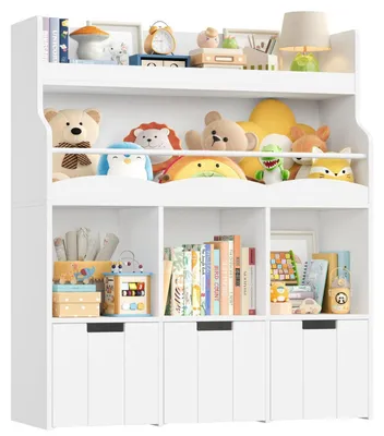 Image de Étagère pour enfants avec bibliothèque, 110 cm, blanche, sur roulettes