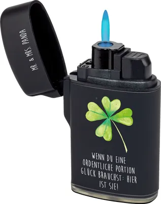 Produktbild von Mr. & Mrs. Panda sturmfeuerzeug Blume Kleeblatt - Schwarz - Geschenk, zigarettenanzünder, gas anzünder, Jobwechsel, Gasfeuerzeug, Glücksbringer, Feuerzeuge, Feuerzeug