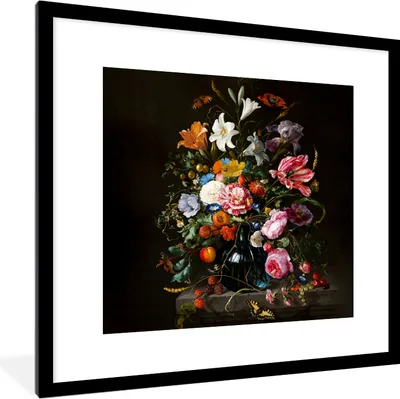 Produktbild von MuchoWow® Gerahmtes Poster Alte Meister - Kunst - Vase mit Blumen - Jan Davidsz de Heem 40x40 cm - Poster mit Schwarzem Bilderrahmen Wandposter Rahmen Foto Bilder - Poster - Plakat im Rahmen