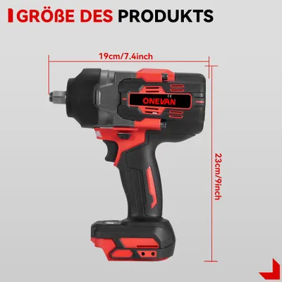 Produktbild von ONEVAN Akku-Schlagschrauber 2800 Nm, bürstenlos, 1/2 Zoll, 2 x 3,0 Ah Akkus, 44-teiliges Zubehör im Koffer, Schwarz/Rot