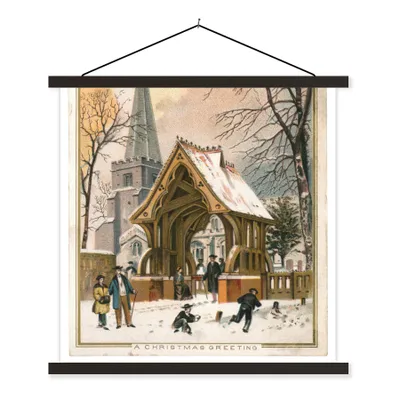 Produktbild von MuchoWow® Textilposter Weihnachten - Winter - Retro 120x120 cm mit schwarzem Rahmen - Aufhängungsset