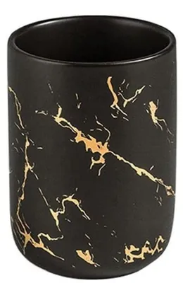 Productafbeelding van Tandenborstelhouder, keramiek, marmerlook, zwart, 10,5 x 7,5 cm, 300 ml