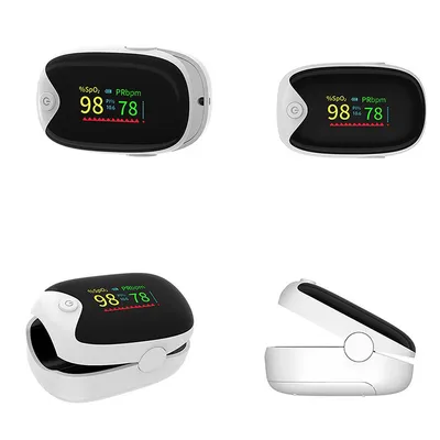 Produktbild von Tragbares Finger-Pulsoximeter mit 360°-Anzeige, zeigt Sauerstoffsättigung und Puls, OLED-Display, ideal für Fitness und Outdoor-Aktivitäten
