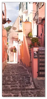 Produktbild von Wallario selbstklebende Türtapete 100 x 220 cm - Südländische Gasse- Italien bei Sonnenschein - Abwischbar, rückstandsfrei zu entfernen