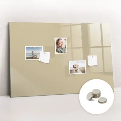Obrázek produktu pro Magnetická Tabule na Zeď Skleněná - Memo Board Kleněnou Přední Stranou - 5 magnetů v balení - 90x60 cm - Béžová barva