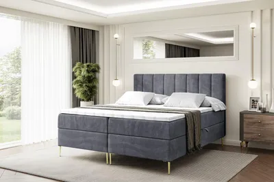 Produktbild von ALTDECOR  Boxspringbett mit Gold Füßen, Matratze und Lattenrost, Boxbett, Topper, Polsterbett mit Bettkasten, Bett mit Stauraum H4-Matratze, Doppelbett - OTTA-FZ- 180x200 - Dunkelgrau Samt