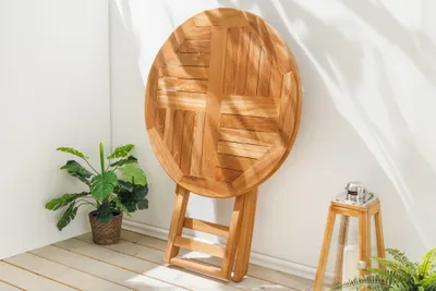 Produktbild von Massiver Gartentisch EMPIRE TEAK 70cm Teakholz rund klappbar Outdoortisch Garten Tisch