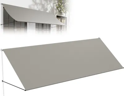 Obrázek produktu pro XMTECH markýza s padacím ramenem 400 x 145 cm markýza na balkón ochrana proti slunci s UV ochranou a polyesterem odolným proti povětrnostním vlivům, montáž na stěnu pro balkón okno terasa, včetně montážního materiálu, šedá barva