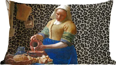 Produktbild von MuchoWow® Zierkissen Sofakissen Wohnzimmer Dekokissen 60x40 cm Milchmädchen - Kunst - Pantherdruck - Vermeer - Gemälde - Alte Meister - Kopfkissen - Polster mit Foto