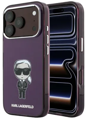 Image de Karl Lagerfeld IML Ikonik : Étui à motif imprimé, compatible avec les modèles Apple iPhone 18 Pro et 17 Pro, couleur bordeaux