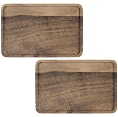 2er-Set Holztabletts, rechteckig, 34x22 cm, Akazienholz