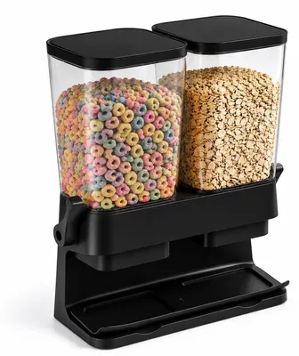 Obrázek produktu pro Elzusha - Dávkovač müsli s dvojitou nádobou, objem 6 litrů, vzduchotěsná nádoba na cereálie, černá barva