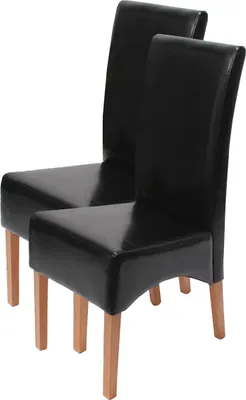 Image de lot de 2 chaises de salle à manger Chaise de cuisine Chaise Latina, CUIR ~ noir, pieds clairs