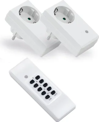 Image de Kit de prises sans fil connecto® : 2 prises sans fil et 1 télécommande, 1 100 watts, blanc