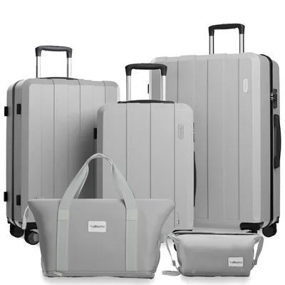 Produktbild von VALLSERO Trolleyset Koffer-Set（M,L,XL) + Schulranzen, Kosmetiktaschenset Hartschalen-Koffer, Rollkoffer Hartschalen Trolley , Handgepäck Grau