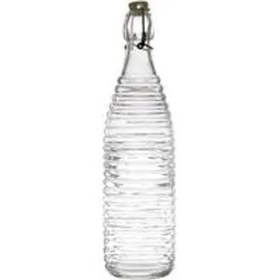 Productafbeelding van Glazen afsluitbare fles 1 liter - herbruikbaar transparant - ribbelpatroon - ideaal voor dranken