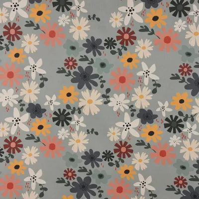 Produktbild von Dekostoff Meterware Baumwollstoff Halbpanama Blumen mint bunt 1,40m