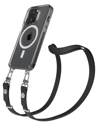 Produktbild von EAZY CASE MagSafe Handyhülle mit Crossbody Handykette für Apple iPhone 15 Pro, Magnetisches Band, 1-1,90m verstellbar in Schwarz