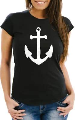 Produktbild von Damen T-Shirt Anker Anchor Stern Vintage Slim Fit Moonworks® schwarz XL