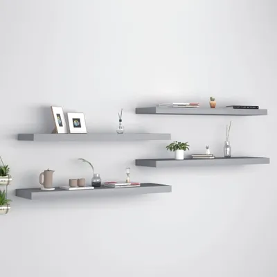 Image de Maison Exclusive - Étagères murales suspendues, lot de 4, gris, 90 x 23,5 x 3,8 cm, MDF