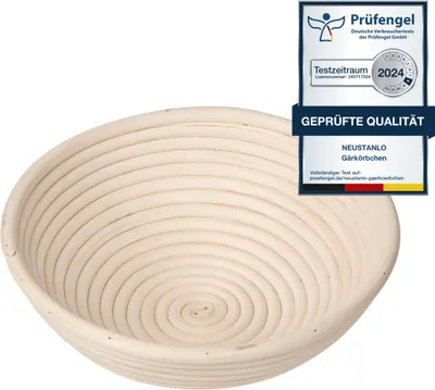 Produktbild von Neustanlo | Gärkörbchen rund 25 cm | für 1 kg bis 1,5 kg Brot | perfektes, handgemachtes Brot | naturbelassenes Design