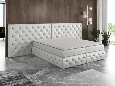 Produktbild von Boxspringbett ODEN 160x200 mit 2 Bettkästen, Bonell-Matratze und Topper. Möbel vom Hersteller- Handarbeit! Bett Komplett-Set mit Matratze, Bettkasten & Kopfteil. Modern und robust.