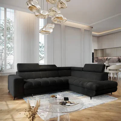 Produktbild von Masseno Ecksofa MORIVA Q R-S mit Schlaffunktion L-Form, Sofa mit Bettkasten, Wohnzimmersofa, Couch, Soffa, Bettsofa, Couchgarnitur- Schwarz, QUELLE 100