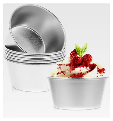 Produktbild von 6 Stück Runde Puddingförmchen aus Kohlenstoffstahl, Antihaftbeschichtet und Hitzebeständig für Muffins, Desserts und Selbstgemachte Backprojekte