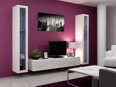 Obrázek produktu pro Obývací stěna s LED bílým osvětlením ASHTON 5 - bílá / lesklá bílá